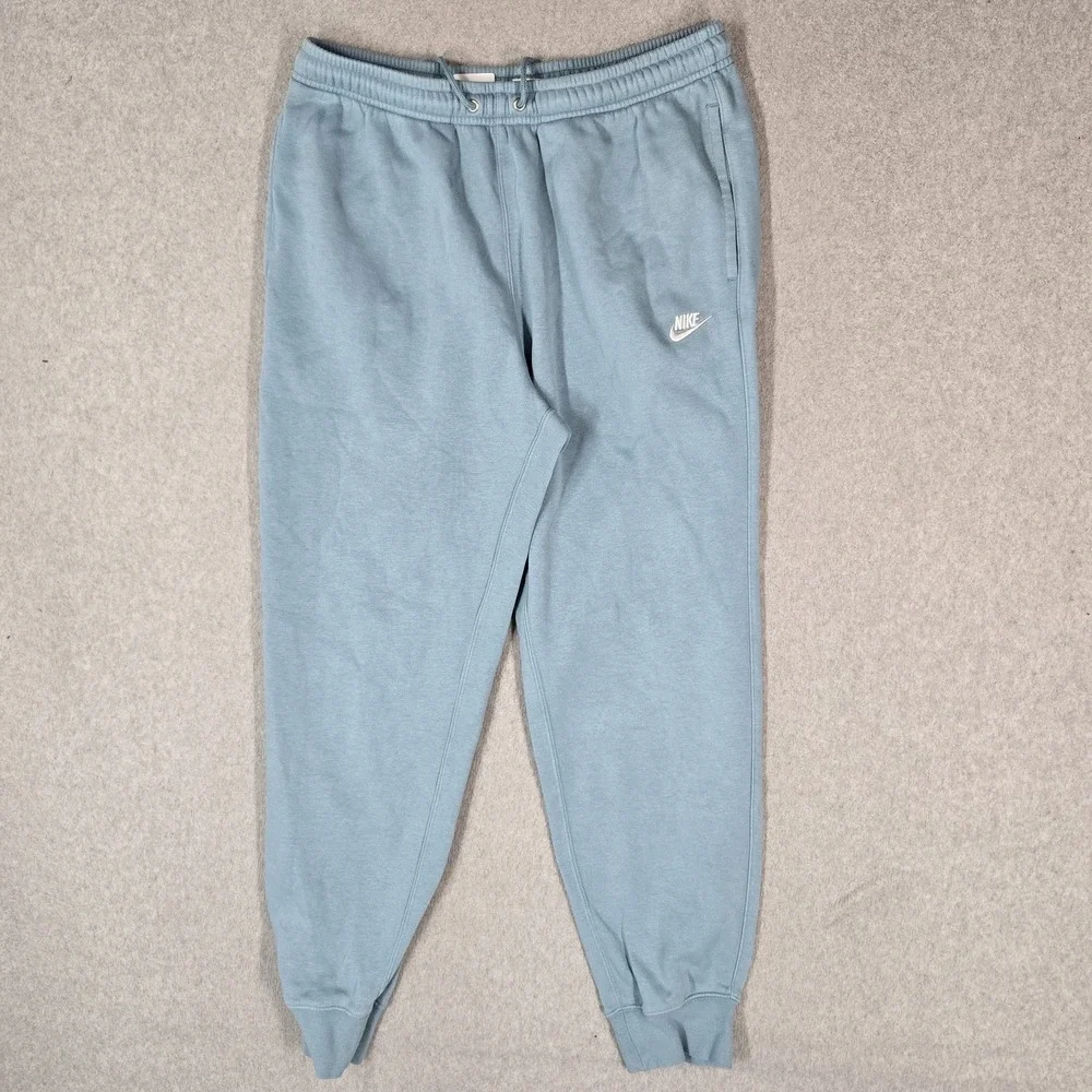 Nike Men Activewear Pants M Blue Embroidered Joggers Club Fleece
